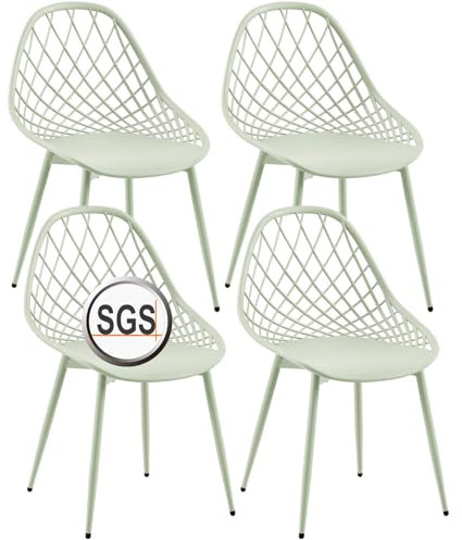 buybyroom - Juego de 4 sillas de comedor escandinavas con patas de metal ergonómicas, sillas de comedor, sala de estar, silla moderna, sillas de cocina, verde claro