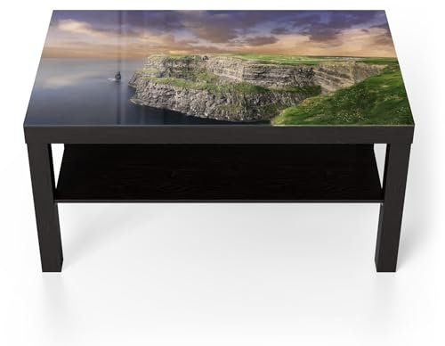 DEQORI Glastisch | schwarz groß 90x50 cm | Motiv Magie der Moher-Klippen | ausgefallener Beistelltisch aus Glas | Hochglanz Couchtisch fürs Wohnzimmer | moderner Couch Tisch mit Design