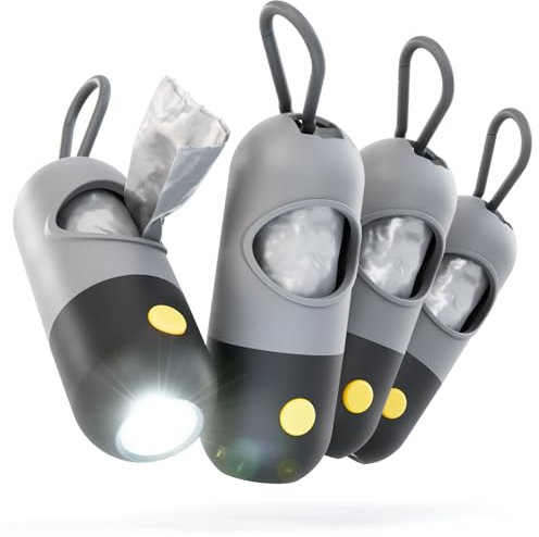 greate 4x Dog Waste Bag Dispensers with Torch & Carabiner Clip – Poop Bag Dispenser for Dog Lead – Dog Waste Bag Holder incl. 30 Bags