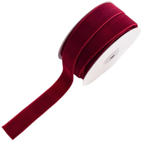 CABODYALS 2 rouleau de Ruban Bordeaux de 20 m et 1{6} cm Ruban en Velours Simple Face Rouge Foncé Doux Vintage en Tissu Solide Rouleaux avec Bobine pour Arbre de Noël Bouquet Floral Décoration de Mari