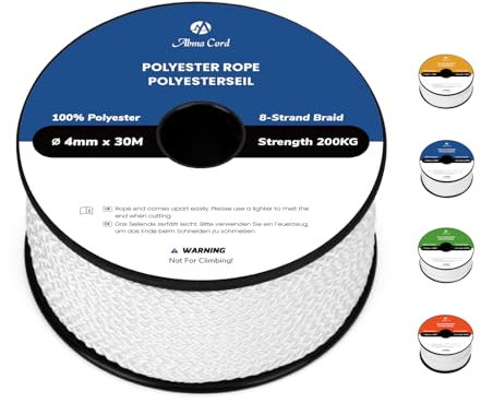 Abma Cord Cuerda Trenzada de Poliéster 4mm x 30m en Rollo - Blanco