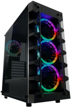 LC-Power Solar_System_X 709B - Caja para juegos ATX, Micro-ATX, compatible con Mini-ITX, panel frontal de cristal templado RGB, panel lateral, 4 ventiladores RGB de 120 mm incluidos, USB 3.0, control
