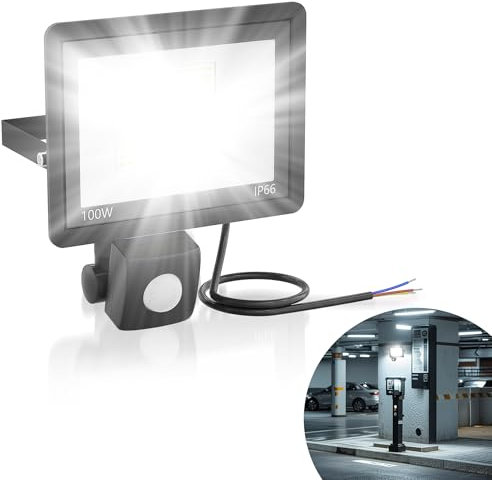 YRHome LED Strahler mit Bewegungsmelder 100W 3500LM Superhell Aussenlampe Fluter Außenleuchte Scheinwerfer Licht IP66 Wasserdicht Außenbeleuchtung für Garage Garten Innenhöfe - Kaltweiß ohne Stecker