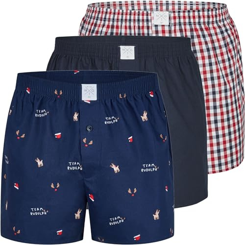 MG-1 Herren 3er Pack Webboxer Weihnachten X-Mas Christmas Motive | Weihnachtliche Motiv-Webboxer für Herren – saisonaler Hingucker für Advent, Weihnachten und als Geschenk.