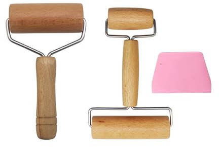 Hinapan Lot de 2 rouleaux à pâtisserie 2 en 1 de petite et moyenne taille et 1 raclette, en bois, antiadhésif, pour pâtisseries, tortilla, pizza, biscuits, boulettes