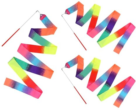 3 Stück Gymnastikband mit Stab, 2M Regenbogen Bänder für Gymnastik,Rhythmische Sportgymnastik Band Tanzbänder,Tanzband Gymnastikband Mit Stab Geeignet Für Künstlerische Tanzgymnastik, Kindertanz