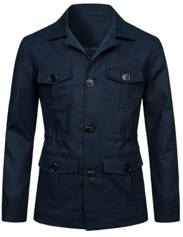 aromm Giacca di Lino Leggera da Uomo Bottoni Traspirante Casual Blazer Cappotto Marina Militare con Tasche, L