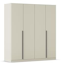Rauch Möbel Alba, Kleiderschrank, Garderobenschrank 4-türig, mit 2 Kleiderstangen und 2 Einlegeböden, Farbe Champagner, Beige, Griffstange Grau metallic, Schwarz, 181x197x54cm
