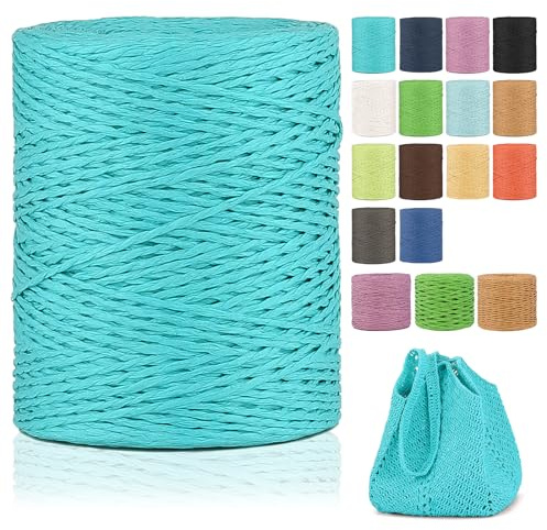 Raffia Garn Zum Häkeln,2mm X 300m Natur Bast,papierdraht zum basteln,weich Geflochtenes Papiergarn Bast Band Natur geschenkband,papiergarn zum häkelgarn für körbe,Häkeltasche,Hüte