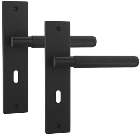Decoranddecor Hera Matt Black Keyhole Backplate Door Handles Set – Lever Operation with Knurled Texture for Secure Internal Door Hardware in Traditional and Modern Spaces