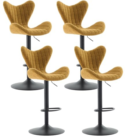 Ya-Home Barhocker 4er Set höhenverstellbar mit Lehne, Chenille, Gelb | Küchenhocker mit Fischschwanz-Rückenlehne, Metallsockel mit Fußstütze, Barstühle drehbar, Warmes Chenille-Gewebe