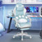ELECWISH Gaming Chair with Footrest, Video Game Chairs with Cat Paw Lumbar Cushion and Cat Ears, Ergonomic Gaming Chairs with Headrest, PU Leather, Blue