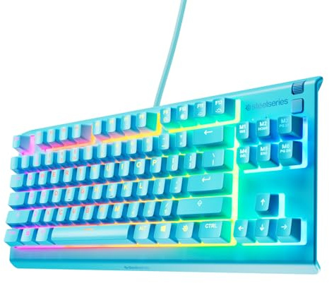 SteelSeries Apex 3 TKL Aqua RGB Teclado para juegos, factor de forma compacto sin teclas, iluminación RGB de 8 zonas, resistente al agua y al polvo, interruptor silencioso para juegos