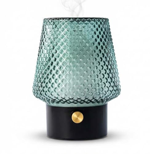 MULIN Aroma Diffuser 100 ml, Handgeblasenes Glas Duftöl Diffusor, leiser Ultraschall Aromatherapie Diffusor für ätherische Öle, 7-farbiges LED-Licht, BPA-frei, für Wohnung