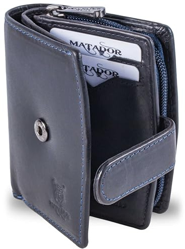 MATADOR Portemonnaie Damen Klein Leder #Valencia MINI mit edler Geschenkbox, Elegantes Kleines Portemonnaie Damen mit RFID Blocker, Luxus Mini Geldbörse Viele Kartenfächer, Blau Navy