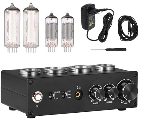 Fafeicy Röhren-Phono-Vorverstärker T9 | HiFi Phono Preamp mit 6E2/6A2 Röhren, für MM/MC, CNC-Aluminium, Bass/Höhenregelung, 3,5mm Kopfhöreranschluss