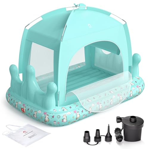 QPAU Prinzessinnen-Luftbett für Kleinkinder mit Zelt, aufblasbares Reisebett für Kleinkinder mit Seitenwänden, tragbare Luftmatratze für Mädchen, ideal für Zuhause, Oma, Camping und Übernachtungen