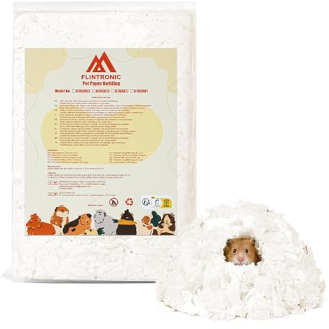 Flintronic 99% Dust-Free Paper Small Pet Bedding with Odor Control, 15L, Hamster Bedding, Small Animal Beddings, Paper Beddings for Rat, Syrian Dwarf, Rabbit, Hamster Hedgehog