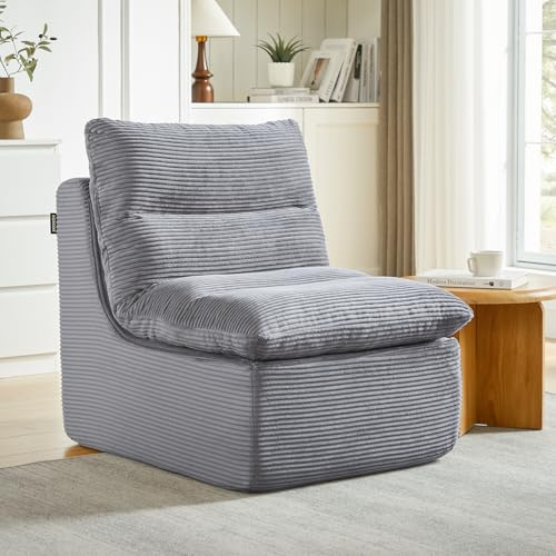 ROXGOX Boneless Chair Small Lounge Chairs for Adults, Memory Foam Reading Chair 1 Seater Bean Bag Sofa for Living Room, Bedroom, Gaming Reading, No Assembly Required Gray