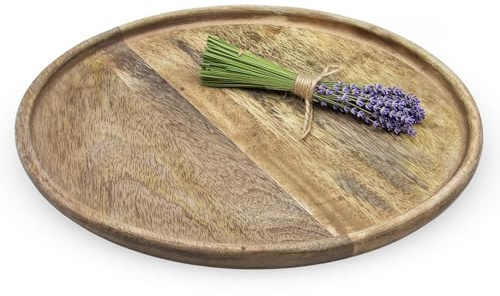 Mango Holztablett rund Natur poliert - 30 cm - Landhaus Holz Kerzenteller mit Rand - Serviertablett Holzteller Dekoteller Tablett für Tisch Deko Kerzen Advent Weihnachten Geschenke