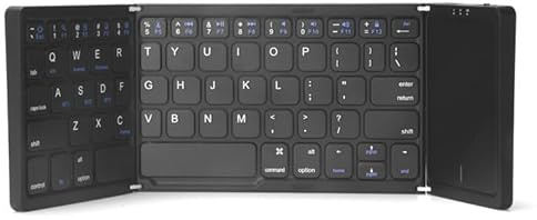 Foldable Bluetooth 5.1 Keyboard with Touchpad, Tri-Fold Portable Wireless Keyboard, Rechargeable Type-C, Compatible with Windows iOS Android Mac (Black)
