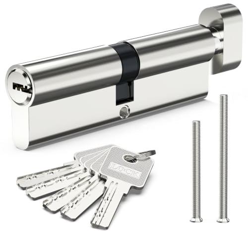 Valorada 50/50T Euro Cylinder Door Lock (100mm), Thumb Turn Barrel Lock | UPVC Door Lock with 5Keys, Nickel Plated Finish, Anti-Pick, Anti-Bump for UPVC, Wooden Doors, Composite Doors