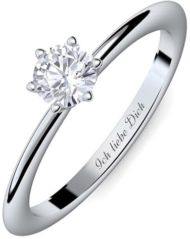 Verlobungsring Damen Silber 925 Zirkonia Stein Ring mit Gravur Sterling Silberring für Frau Frauen Sie Verlobungsringe Damenring rhodiniert Echtschmuck Antragsring Engagement Promise Ring Ringgröße 60