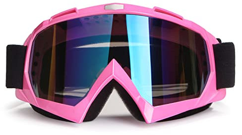 4-FQ Motorradbrille ATV-Brille Motocross-Brille Dirt Bike-Brille Winddichte Offroad-Brille Winddichte Reitbrille Anti-Scratch Schutzbrille Powersportbrille Skibrille (Rosa Rahmen+Farbscheibe)