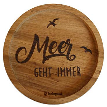 Holzpost Maritimer Glas-Untersetzer - Runder Untersetzer aus rustikaler Eiche Holz mit eingebranntem Motiv (61344)