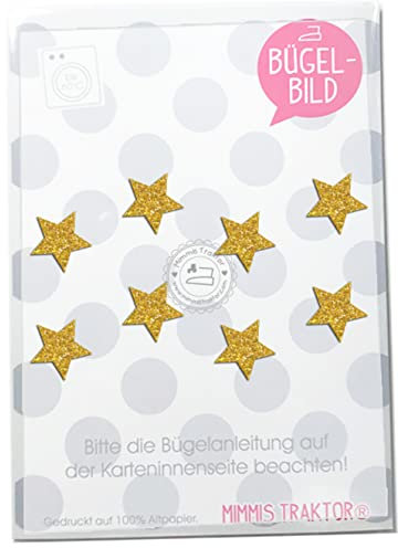 Bügelbild 8 GLITZER Mini Sterne, Größe 2 cm Aufbügler Applikationen Bügelsticker für Stoffe Textilien Kinder zum Aufbügeln Flicken, Farbe:Glitzer gold