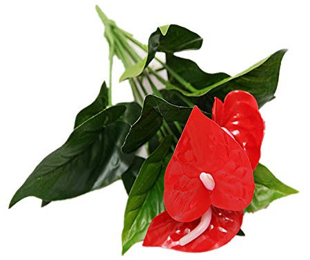 YOSEMITE Anthurium artificiel à 3 têtes et 9 feuilles - Pour la maison, le bureau, le jardin - Rose
