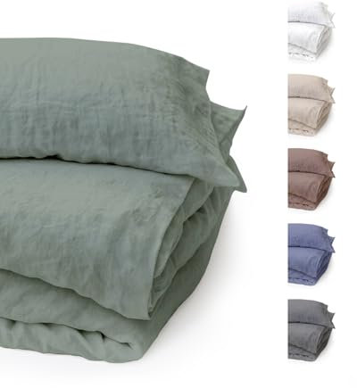 BLUE MOON Ropa de cama de lino de 135 x 200 cm, certificado Öko-Tex, 2 piezas, 1 funda nórdica de 135 x 200 cm y 1 funda de almohada de 80 x 80 cm, ropa de cama de lujo de lino 100 % lino, fabricada