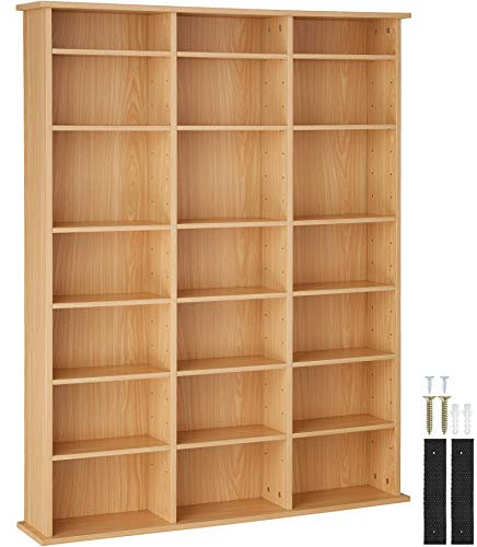 TecTake® Estantería Pared con Efecto Madera, 21 Compartimentos, Estantes Ajustables en Altura y Extraíbles, Estantería Libros y Cds, Elegante Mueble Almacenaje, Superficie Resistente - Haya