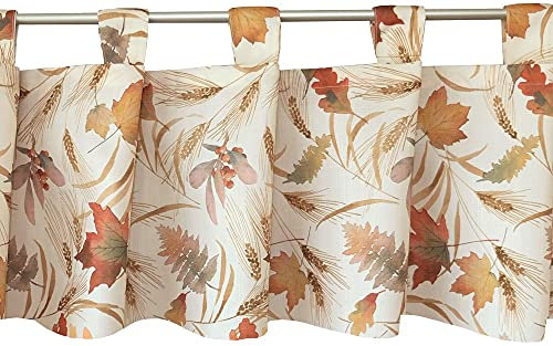Scheiben-Gardine mit Schlaufen als blickdichter Vorhang in 32 x 120 cm - Landhaus-Stil Bistrogardine bunte Herbst-Laub Blätter - Moderne Kurzstore Küchen-Gardine Wohnzimmer Wohnwagen
