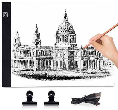 Coolzon Led Licht Pad Zeichnung A4, Leuchttisch A4 tragbare LED mit verstellbarer Helligkeit, Light Pad mit USB Kabel für Animation, Skizzieren, Entwerfen, Zeichnen, 5D-Diamantmalerei