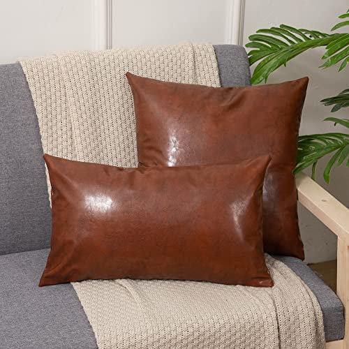 2er Set Kunstleder Kissenbezug,Moderne Sofakissen Dekorative Kissenhülle,Dekorative Kissenbezüge aus Kunstleder,Lederoptik Zierkissenbezüge Leder Kissen Bezug für Sofa Schlafzimmer Stil 11 30x50cm