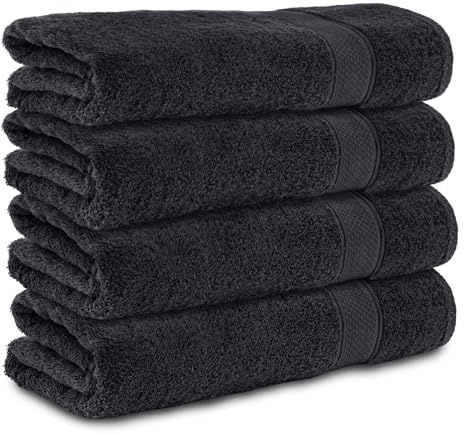 Komfortec 4er Handtücher 50x100 cm Set aus 100% Baumwolle, Frottee, Weich, Schwarz