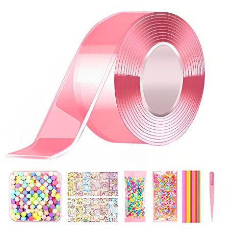 Bubble Tape, Nano Tape Bubbles Transparentes doppelseitiges Klebeband mit Pailletten DIY Handwerk Wasserdicht Blow Bubble Nano Kleber für Bubble DIY Tape Bubble Craft Kit für Kinder (Rosa)