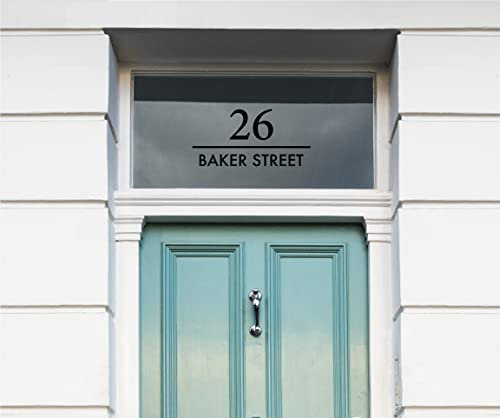 Black House Door Number & Street Name, Modern Style Black Number Sticker, Personalised Front Door Number Decal, Fanlight Number, Housewarming Gift