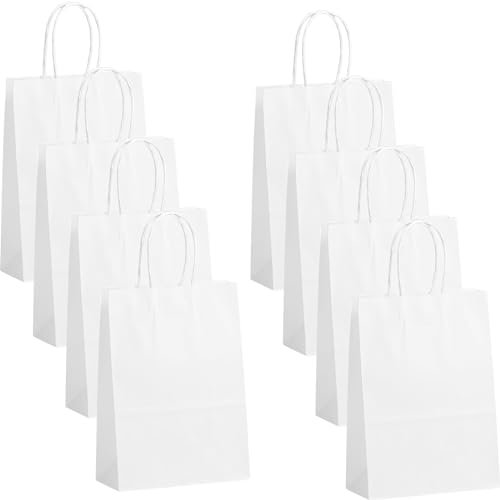 30 Stück Papiertüten Weiß mit Henkel Geschenktüten Klein mit Henkel,Papiertüten 15X8X21cm,Henkeltüten Papier Papiertüten Weihnachten Tüten Papier für Hochzeitsfeier,Einkaufstüten und Geburtstags