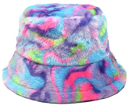 Fischerhut Mit Fell Fischerhut Traktor Fishermans Hat Damen Herbst und Winter Tie Dye Hat verdickte warme Imitation Kaninchen Samt Bassin Hut Sonnenhut Fischerhut Damen Frosch (Blue, One Size)