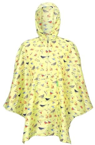 ECO CHIC Waterproof Foldable Adult Poncho Lightweight Reusable Raincoat with Hood (Wild Birds Green)