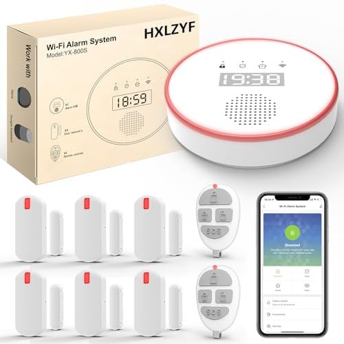 HXLZYF Alarmanlage Haus, 5G Fenstersicherung Einbruchschutz, Alarmanlage tür mit 1 Alarme-Sirene, 6 Türsensor, 2 Fernbedienungen, über App, für Büro, Garagen, Wohnmobil, kompatibel mit Alexa