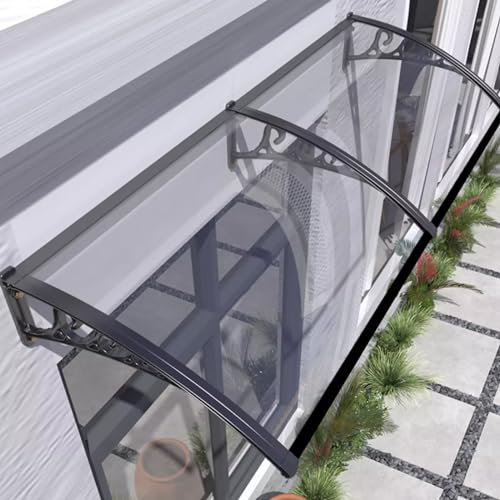 Tenda da sole per porta d'ingresso, con copertura trasparente in policarbonato e telaio in alluminio, per esterni, giardino, riparo antipioggia (60 x 180 cm)