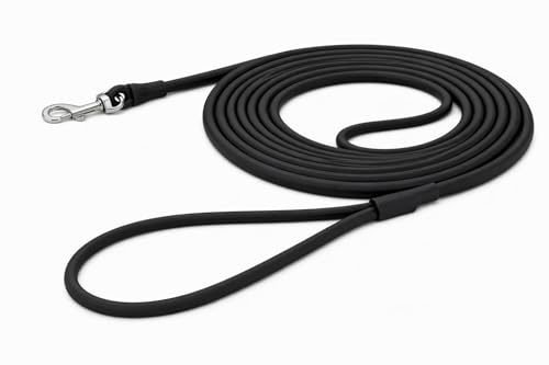 Hundeleine – Trainings- und Suchleine mit Handschlaufe – 5m x 6mm – Flamingo Caspar Schwarz – Biothane – Karabiner verchromt
