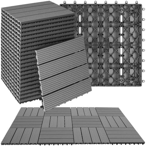 tectake® Set di 22 Piastrelle per Terrazza, Balcone, Giardino in WPC, Piastrelle da Giardino con Sistema a Clic, Superficie Antiscivolo, Resistente alle Intemperie, Effetto Legno - Grigio