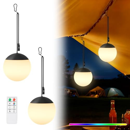 MALUX 2er Set Sphere I Outdoor Campinglampe I LED Hängelampe Garten mit 8 Farben I Dimmbare Campingleuchte I IPX4 Wasserschutz I Balkonlampe, Campinglicht