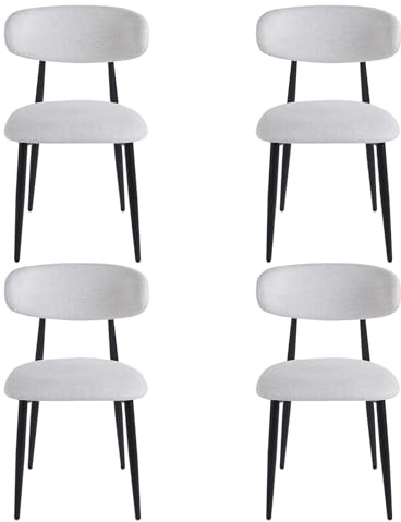 stone princess 4er Set Esszimmerstühle Japandi: Moderne Polsterstühle mit Gewebtem Leinenbezug - Ergonomische Rückenlehne Schwarze Metallbeine - Bequeme Küchenstühle für Esszimmer Wohnzimmer Büro