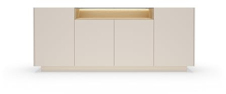 Masseno Kommode Porta 203 cm Sideboard mit Schubladen und 4 Türen für Wohnzimmer Schlafzimmer Modern 203x39,5x83 cm Beige/Eichefarben