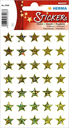HERMA 3998 Weihnachtssticker, Gold Sterne 5-zackig (Ø 8 mm, 35 Aufkleber, Folie, glänzend) selbstklebende Weihnachtsdeko, permanent haftende Etiketten für Weihnachten, Geschenke, Adventskalender